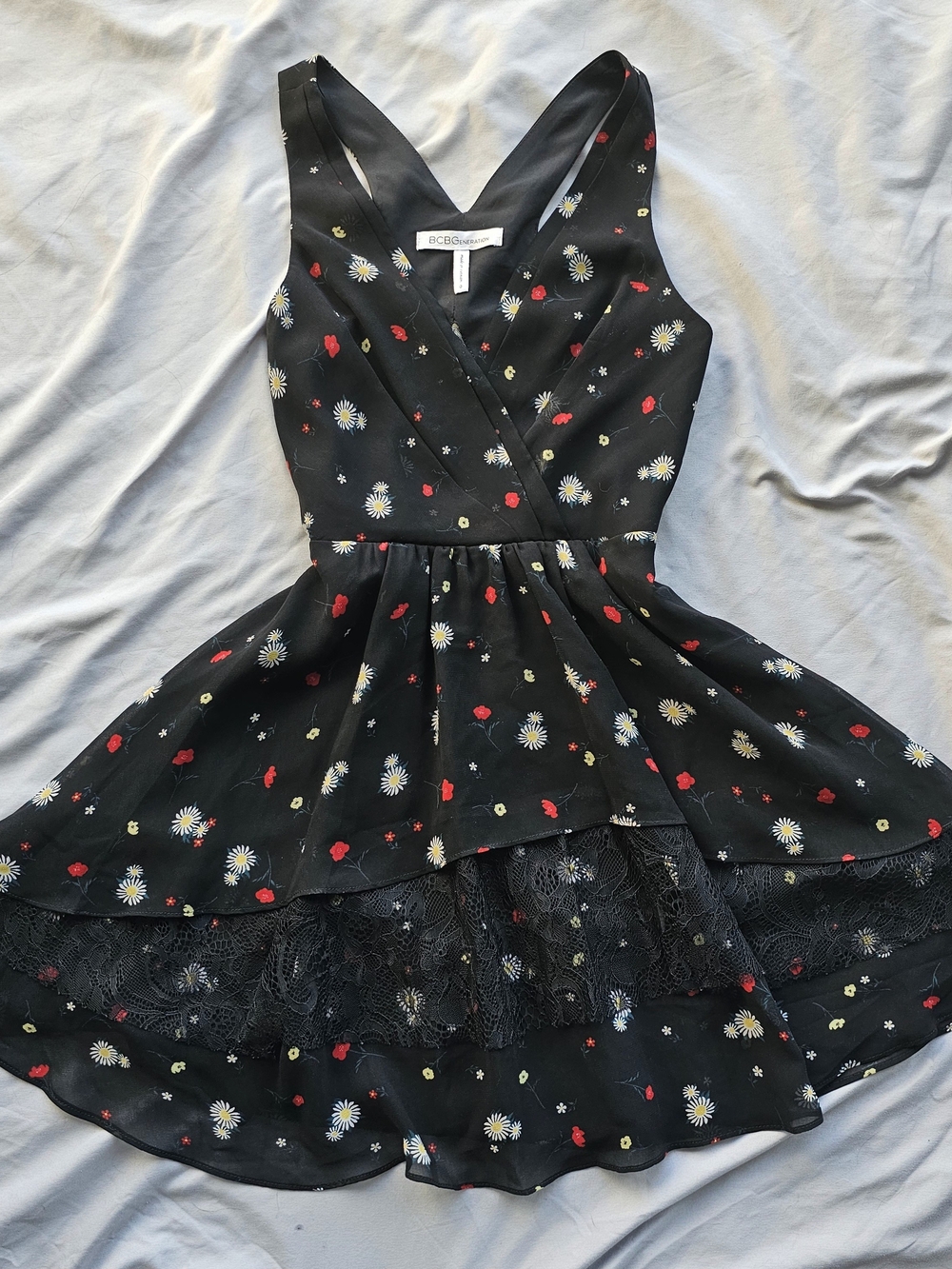 BCBGeneration Black Floral Fit & Flare Dress